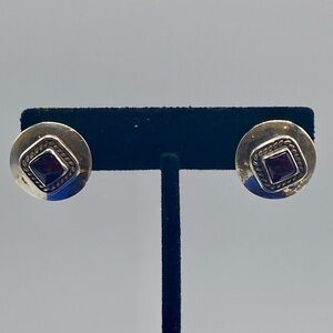 Vintage Sterling Silver Native American Jane McCrory Anglo Amethyst Earirngs